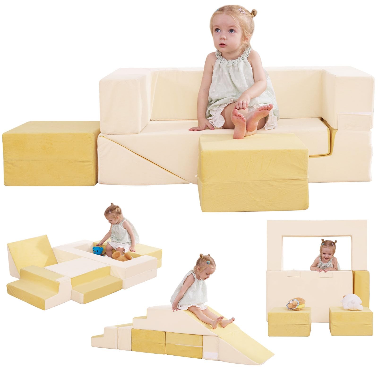 Kids Couch, Modular Toddler Couch, Kids Sofa with Ottomans, Foam Play Blocks,...
