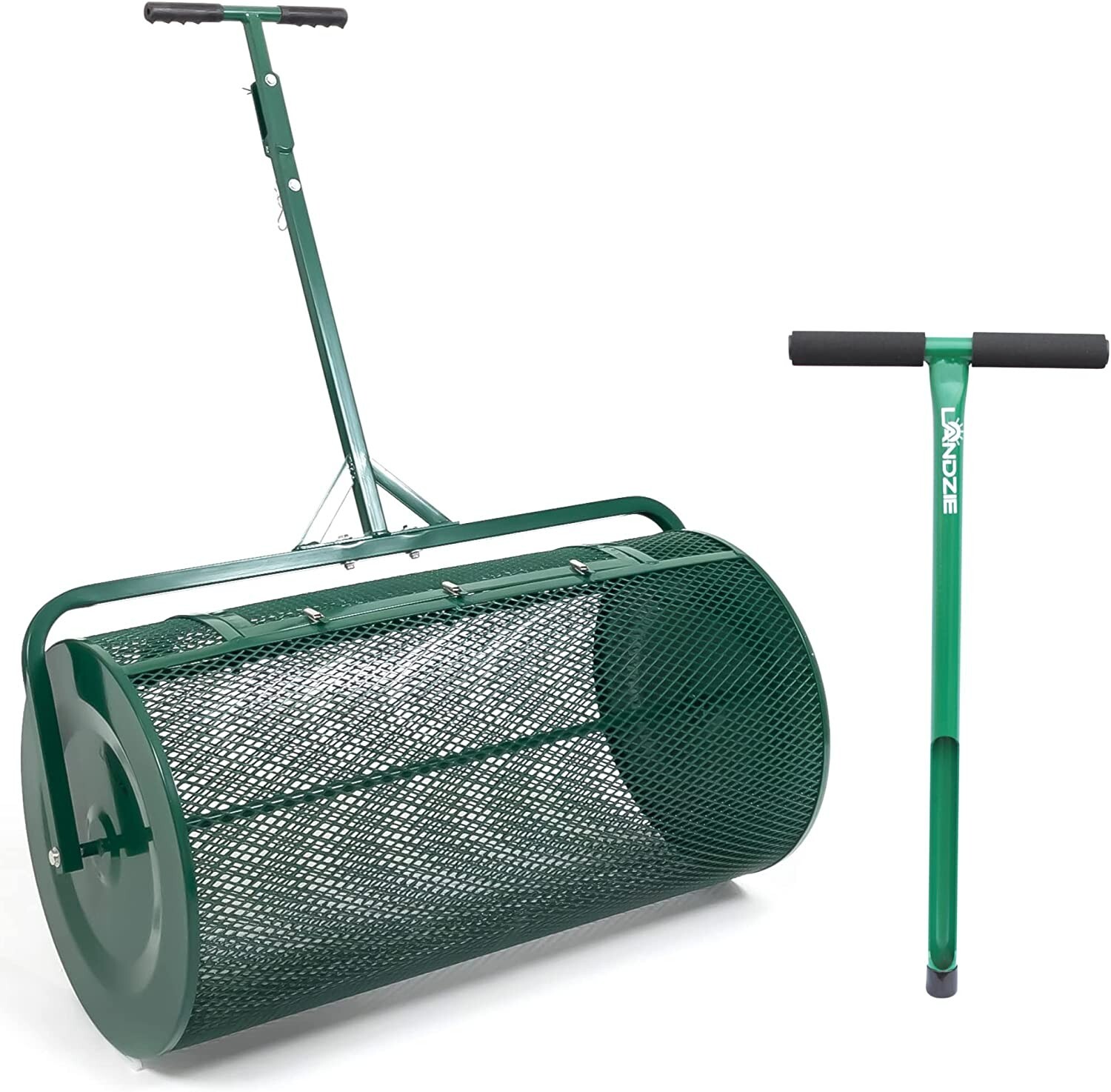 Landzie Lawn & Garden Care Kit - 36" Mesh Push Spreader and 20" Steel Soil Probe