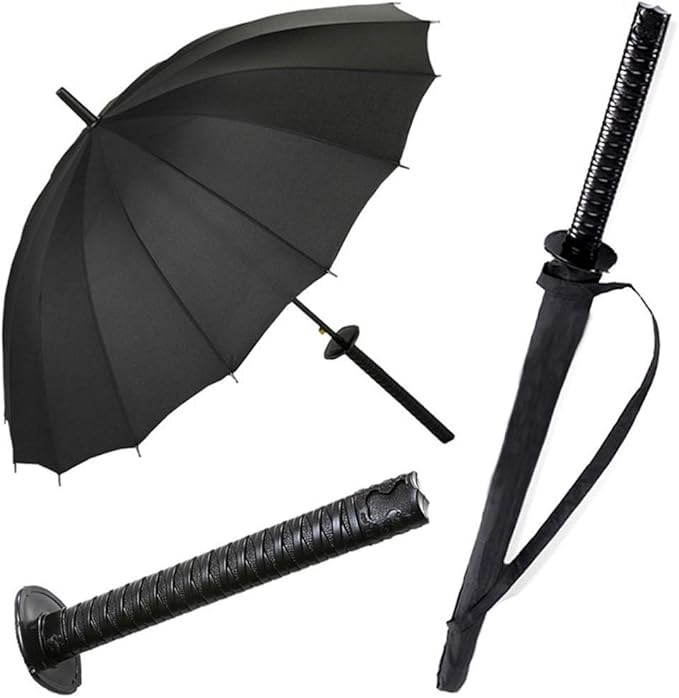 Paraguas katana cosplay resistente al viento protección solar negro auto