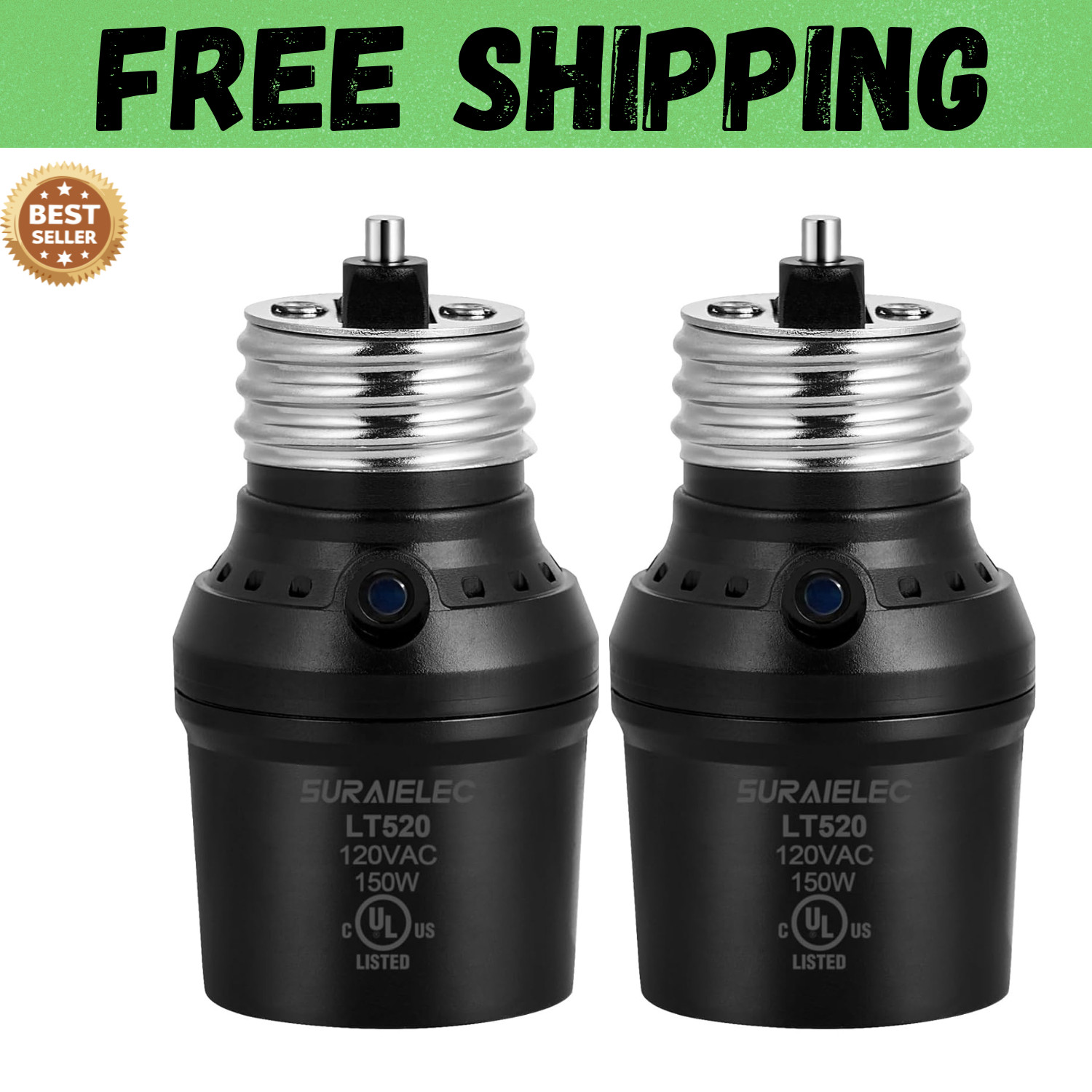 2 Pack Automatic Dusk to Dawn Light Socket, Light Sensor Socket, 360° Rotation