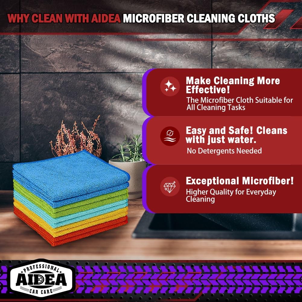 AIDEA Microfiber Cleaning Cloth 20PK, Yellow Blue Green