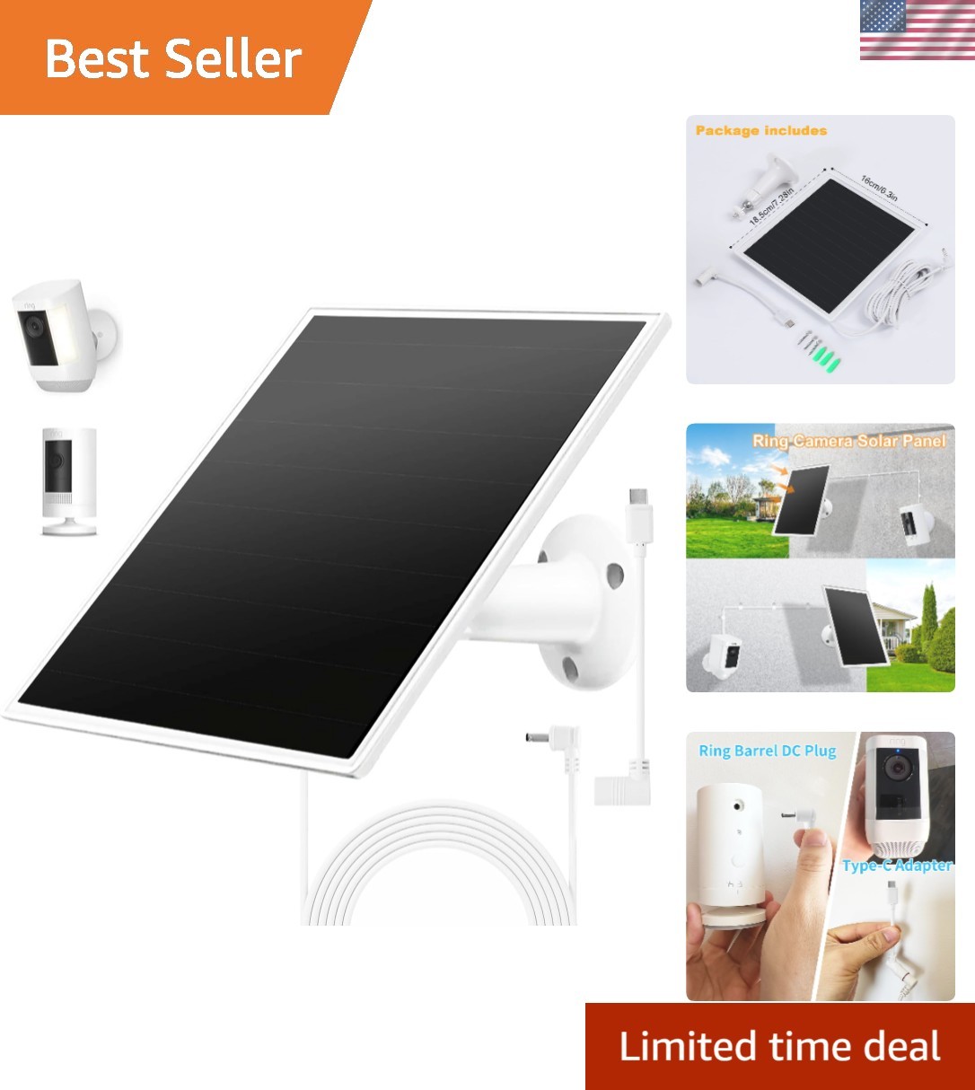 Fast Charging Solar Panel for Ring Camera - Waterproof & Easy Installation