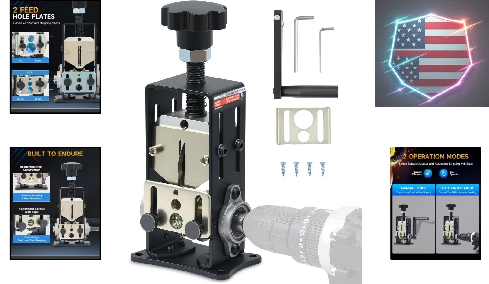 Manual Wire Stripper Machine, 0.06-1 inch Wire Stripper for Drill, Copper Wir...