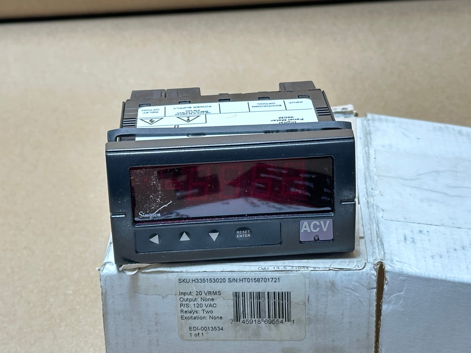 Simpson Panel Meter H335153020 Input:20 VRMS 120Vac