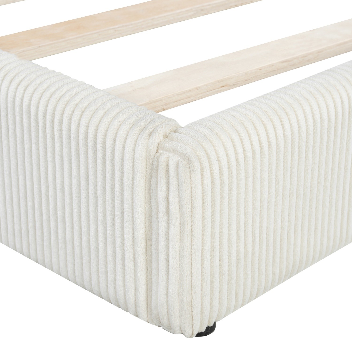Full Size Corduroy Upholstered Daybed Modern L-Shaped Wood Bed Frame Beige/Gray