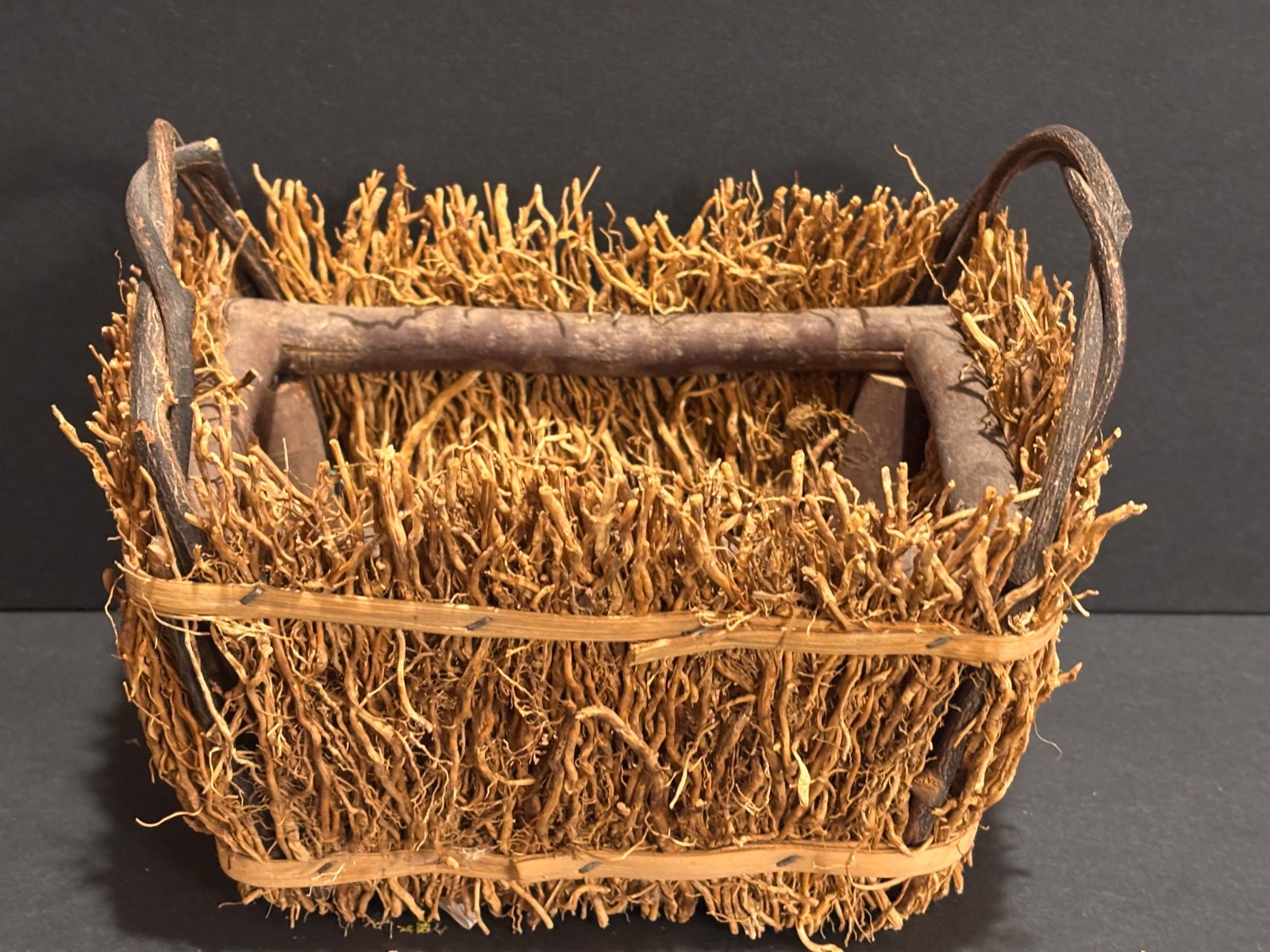 Vintage Twig Vetiver Basket w/ Handles 7” by 5” Rectangle Philippines