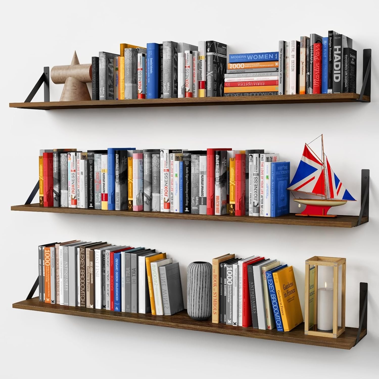 48 Inch Floating Shelves Wall Long Set of 3 Large Wooden Wall Bookshelf Bedroom