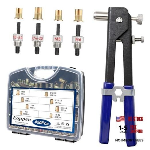 Rivet Nut Tool Kit, Rivnut Tool Kit with 4 Metric and SAE Mandrels (M5, M6, 10
