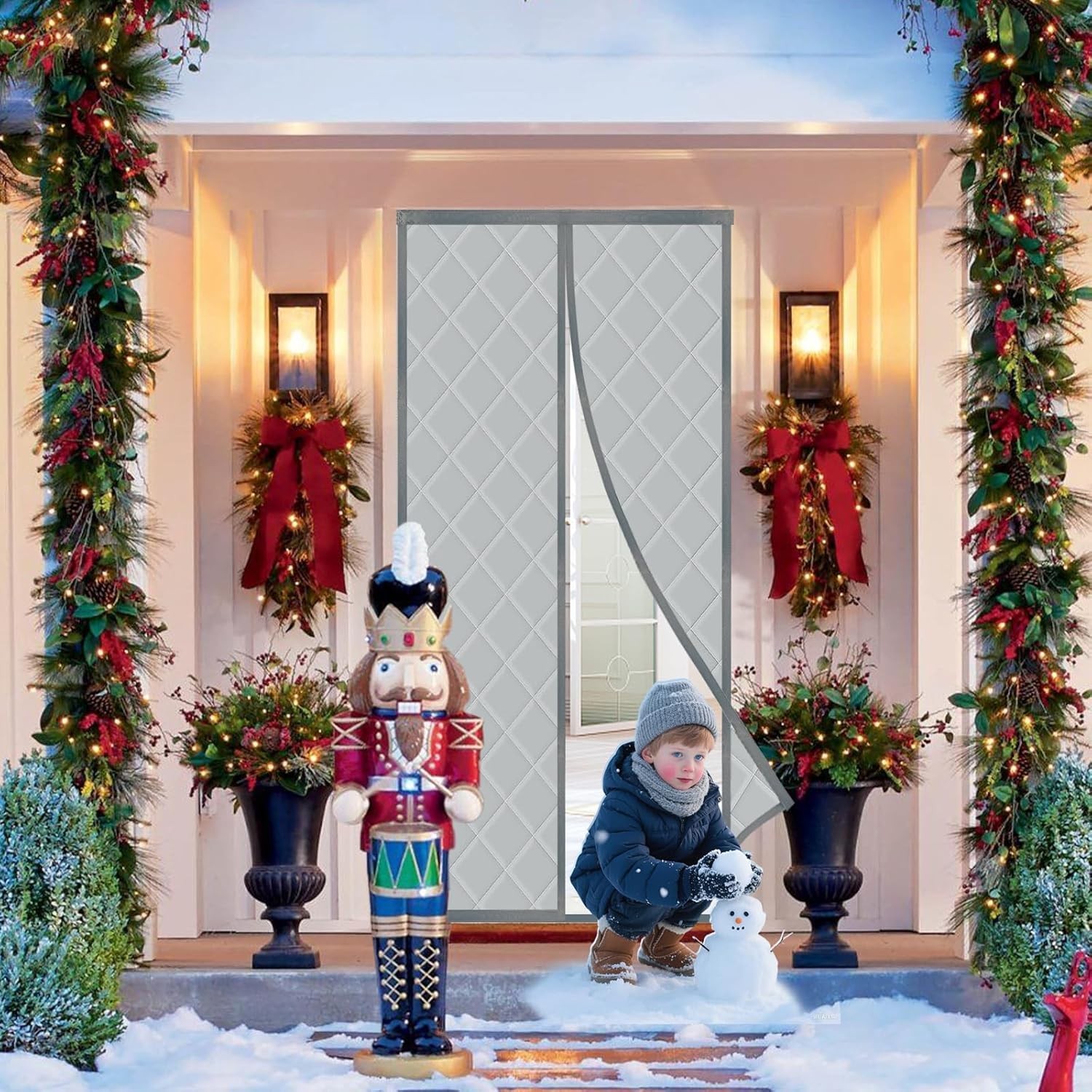 Gray Windproof Magnetic Thermal Insulated Door Covers Multisize For Winter Curta