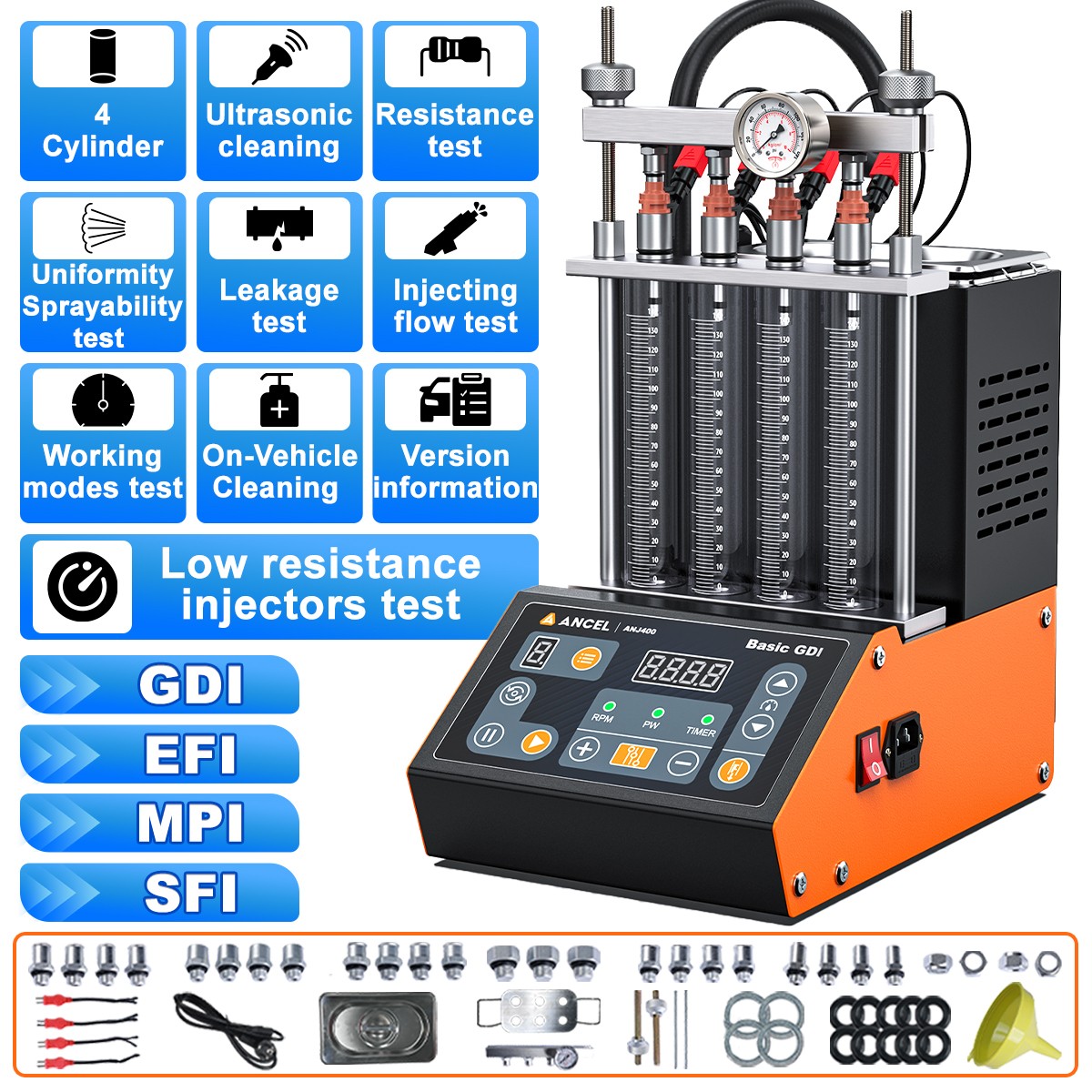 ANCEL ANJ400 Car Fuel Injector Cleaner Tester Nozzle Ultrasonic Cleaning Machine