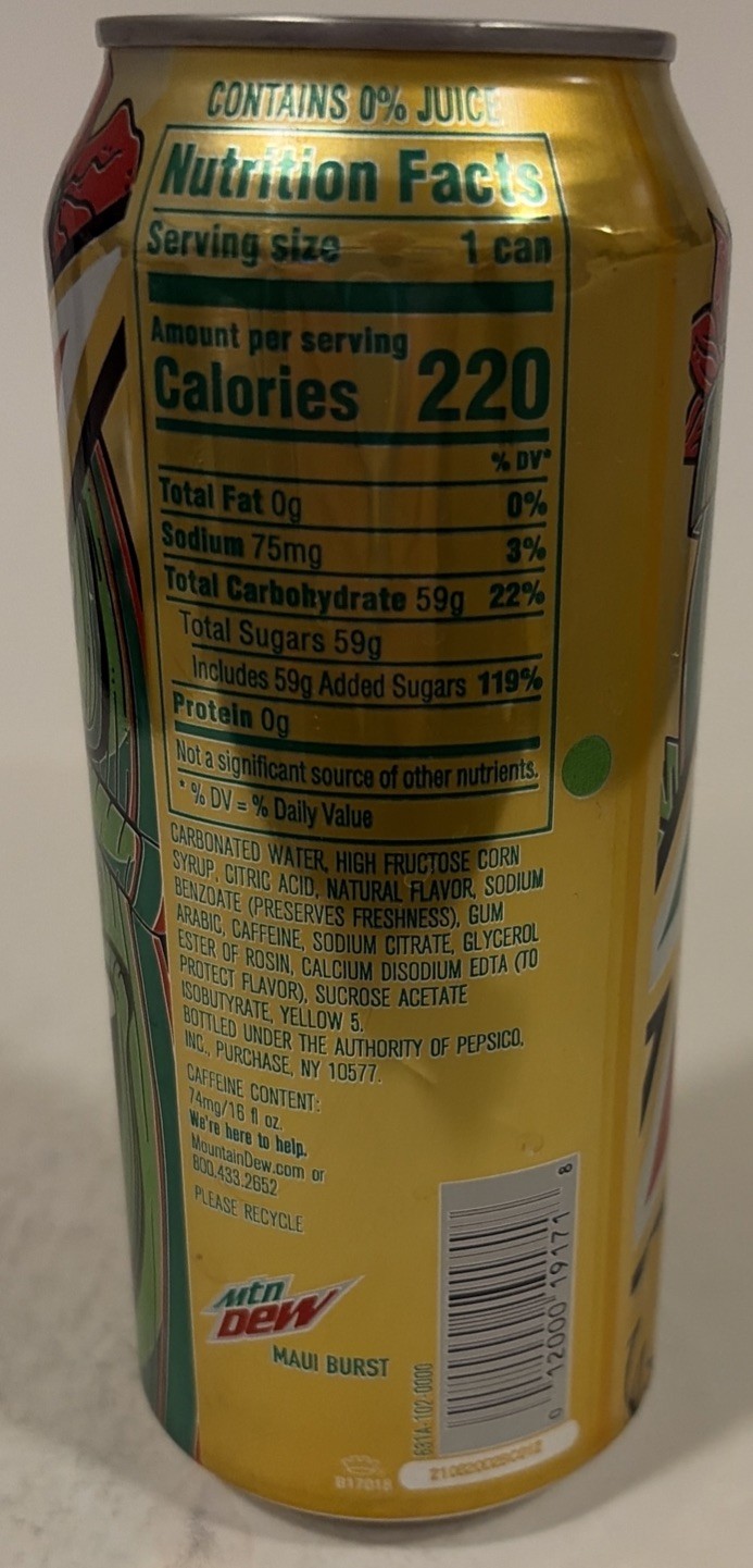 16oz. MTN DEW CAN ( MAUI BURST) EMPTY BOTTOM OPENED