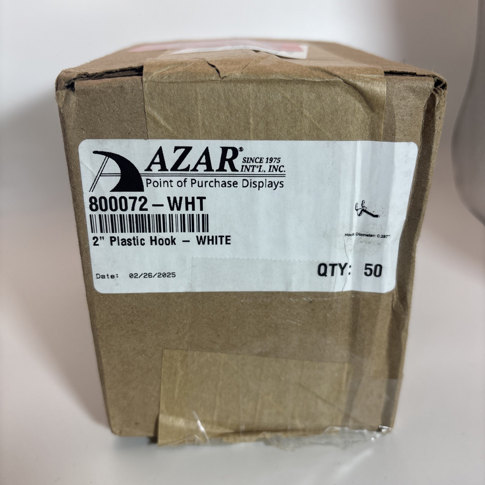AZAR 800072-WHT 2-Inch Plastic Hook, 50-Pack