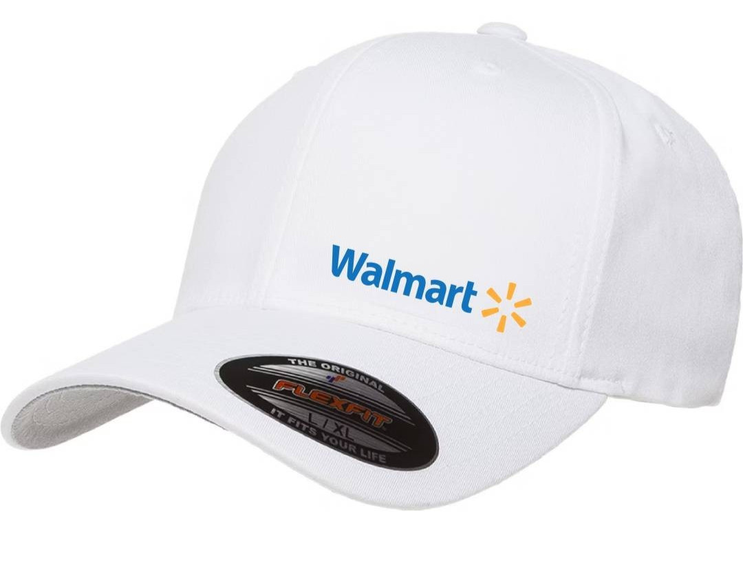 Walmart Logo Cap DTF White 5001 Flexfit Baseball Hat S/M and L/XL