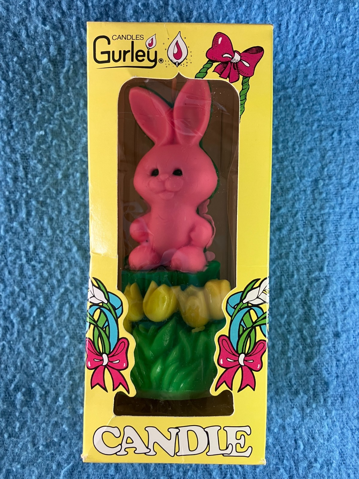 PINK BUNNY in TULIPS 5" Tall Easter Candle Gurley NEW #2