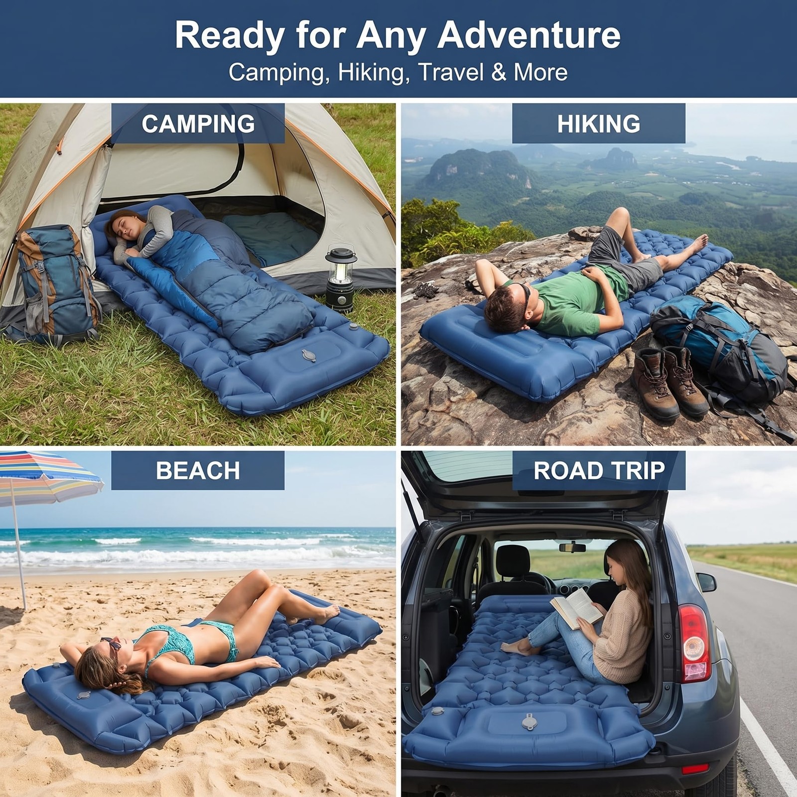 Sleeping Pad R-Value 3.0, 4” Thick Backpacking Sleeping Pad with Built-in Foo...
