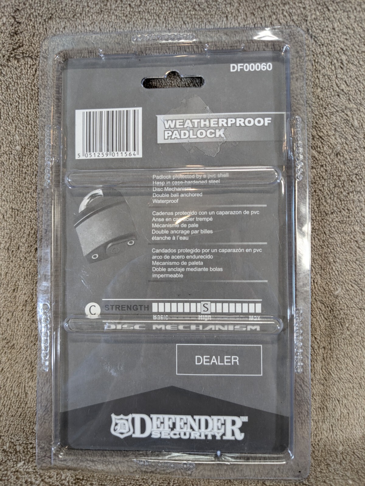 Defender Security Padlock DF00060 Weatherproof High Strength PVC Shell