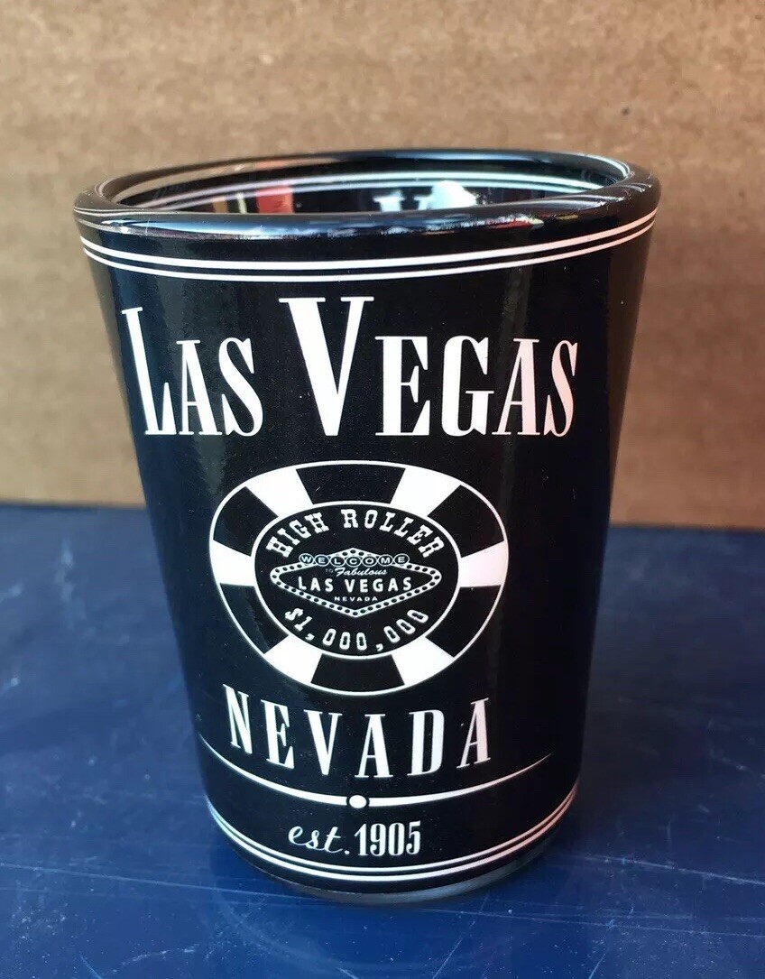 Las Vegas Strip PCF Souvenirs High Roller Poker Ship Shot Glass Black & White