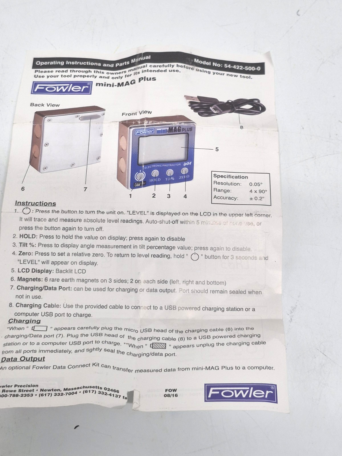 Fowler 54-422-500-0 Mini-Mag PLUS Magnetic Base Digital Protractor