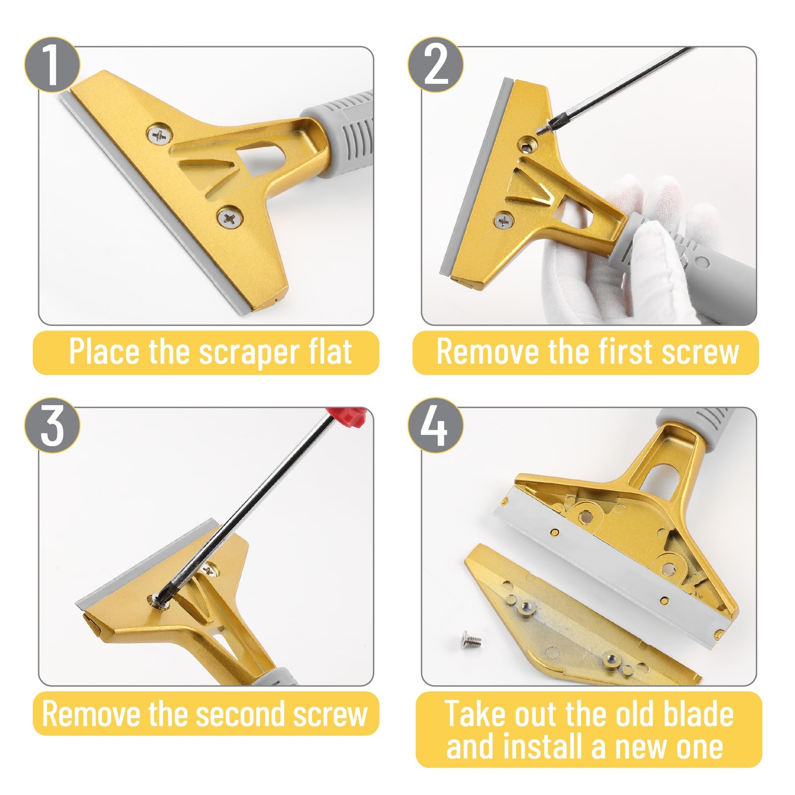 Bates- Razor Blade Scraper Set, 2 Pack, 1.5" & 4" Yellow and Gray