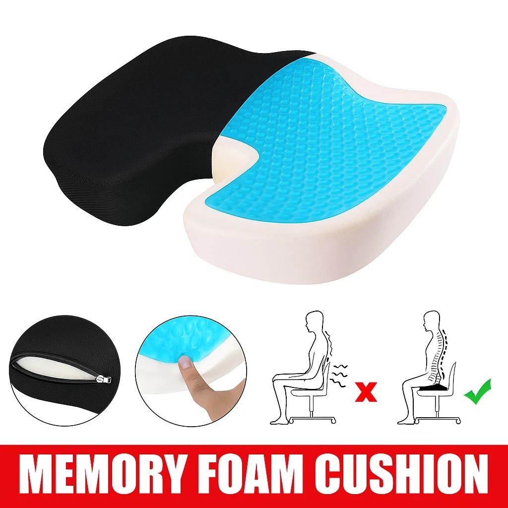 Non-Slip Memory Foam Butt Pillow - Ideal for Long Sitting Hours at Home or Work