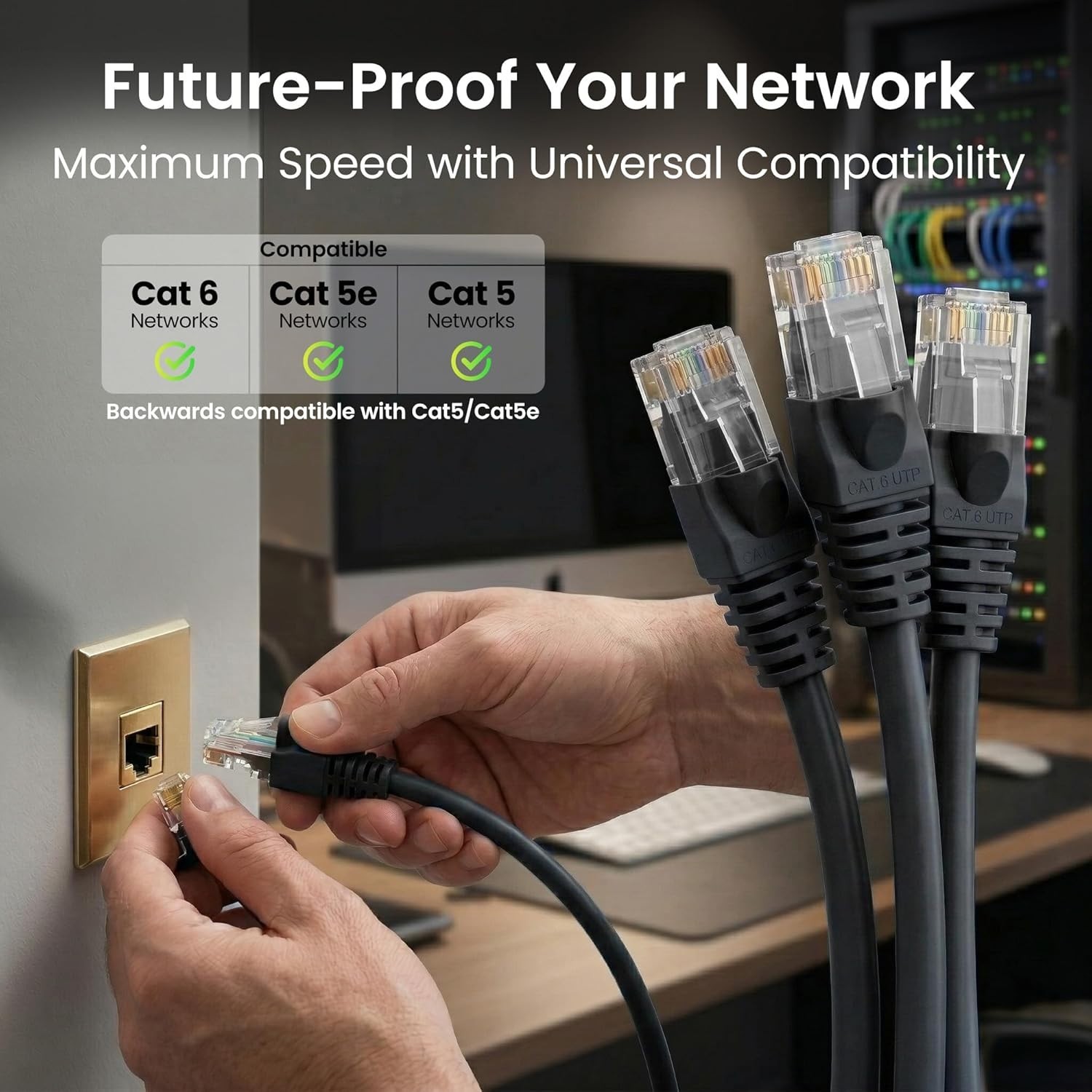 10-Pack Cat6 Ethernet Patch Cable 10ft Black