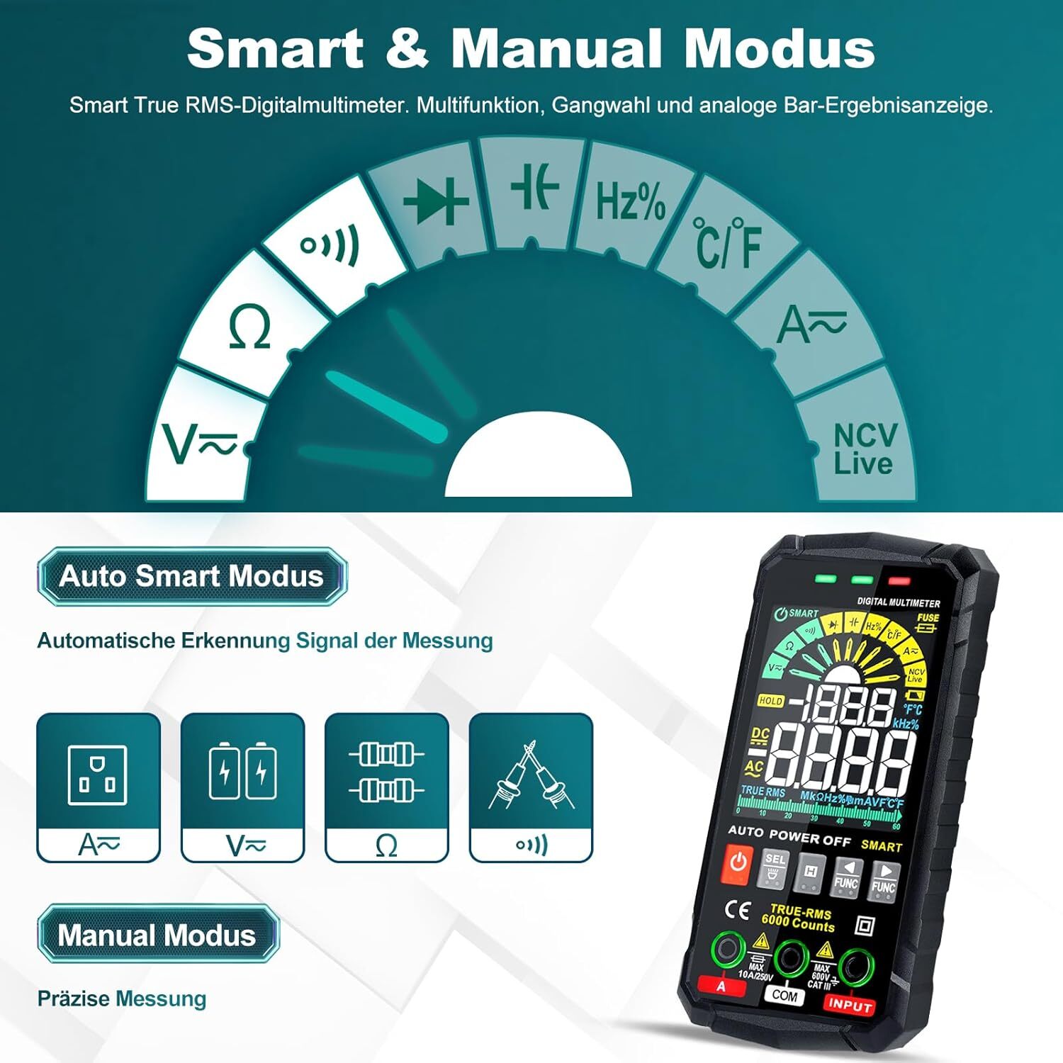 Smart Digital Multimeter 6000 Counts TRMS Auto Range LCD Colour Display