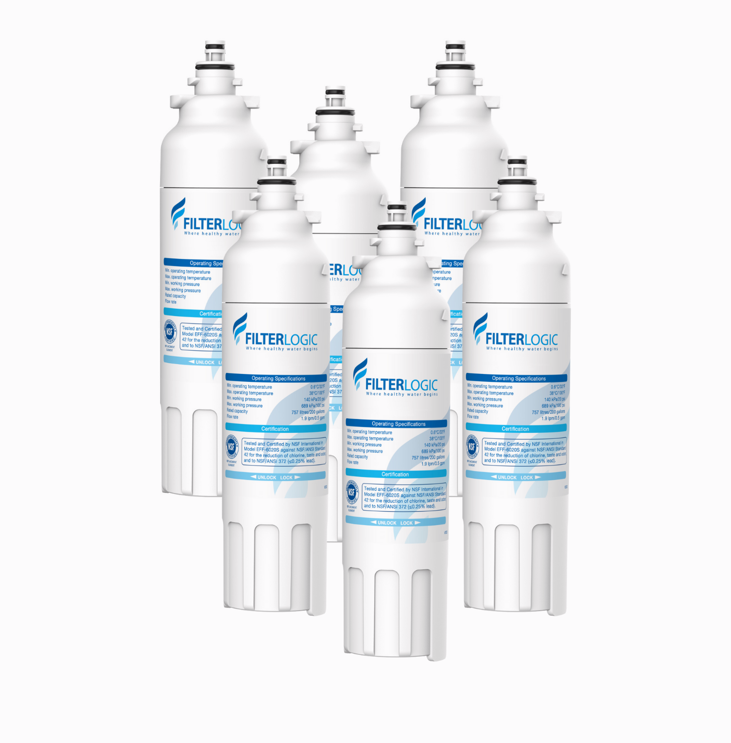 6 Packs FilterLogic Refrigerator Water Filter Replacement for LG® LT800P®