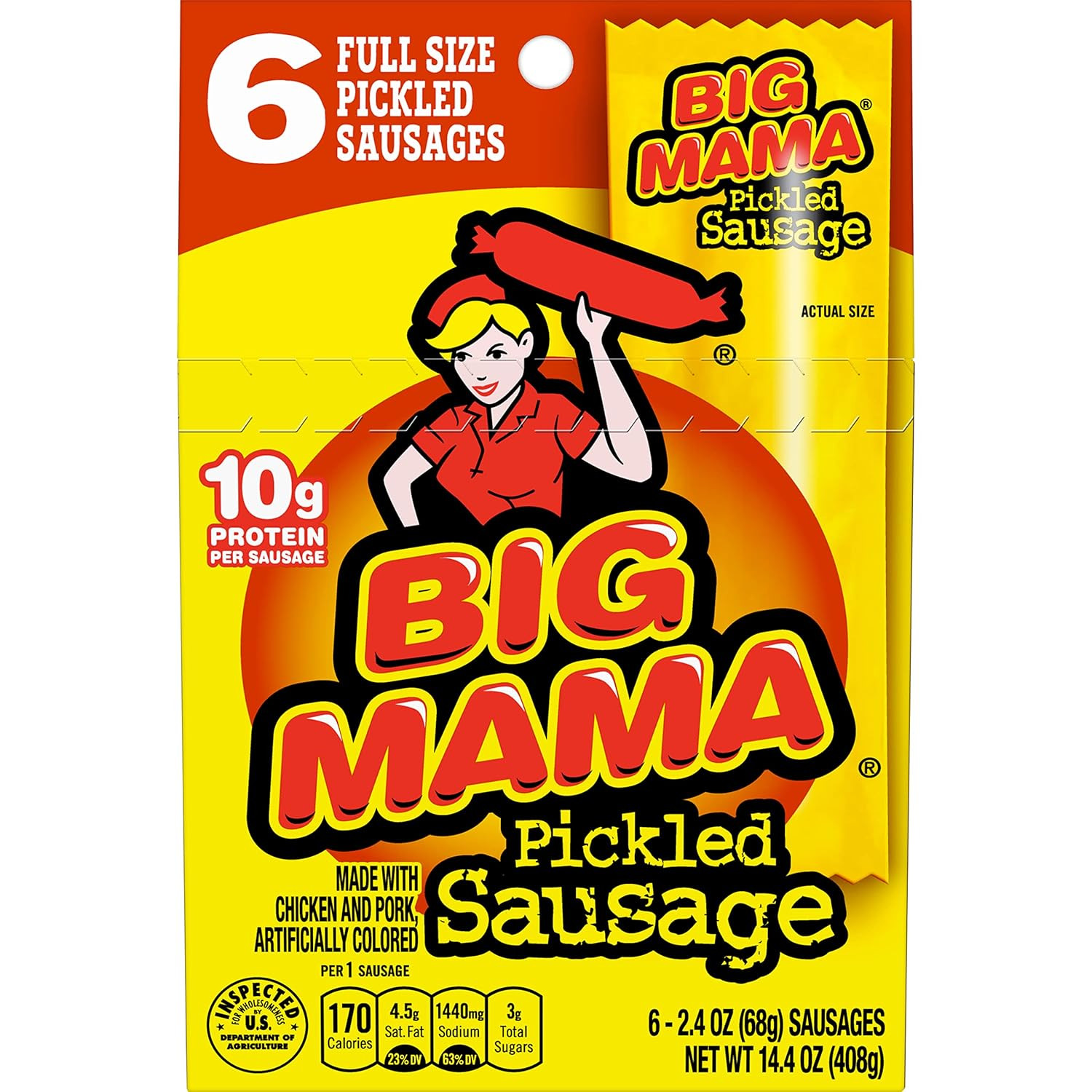 Big Mama Pickled Sausages, 2.4 Ounce, 6 Pack