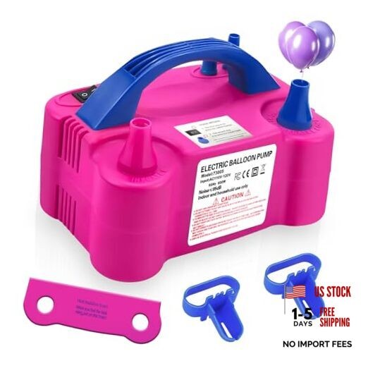Electric Balloon Pump,110V 600W Portable Dual Nozzles Balloon Small Rose Red