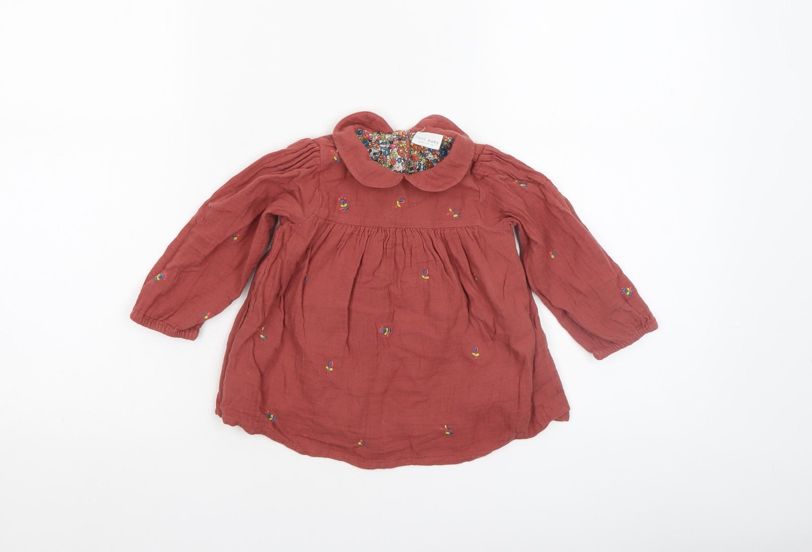 Next Girls Brown Embroidered Cotton Long Sleeve Blouse 9-12 Months