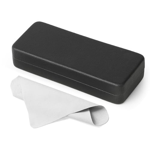Glasses Case Hard Shell Square Large Eyeglasses Case PU Leather Black