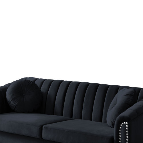 Upholstered 3 Seater Sofa Couch Oversized Loveseat w/ 2 Pillows for Living Room