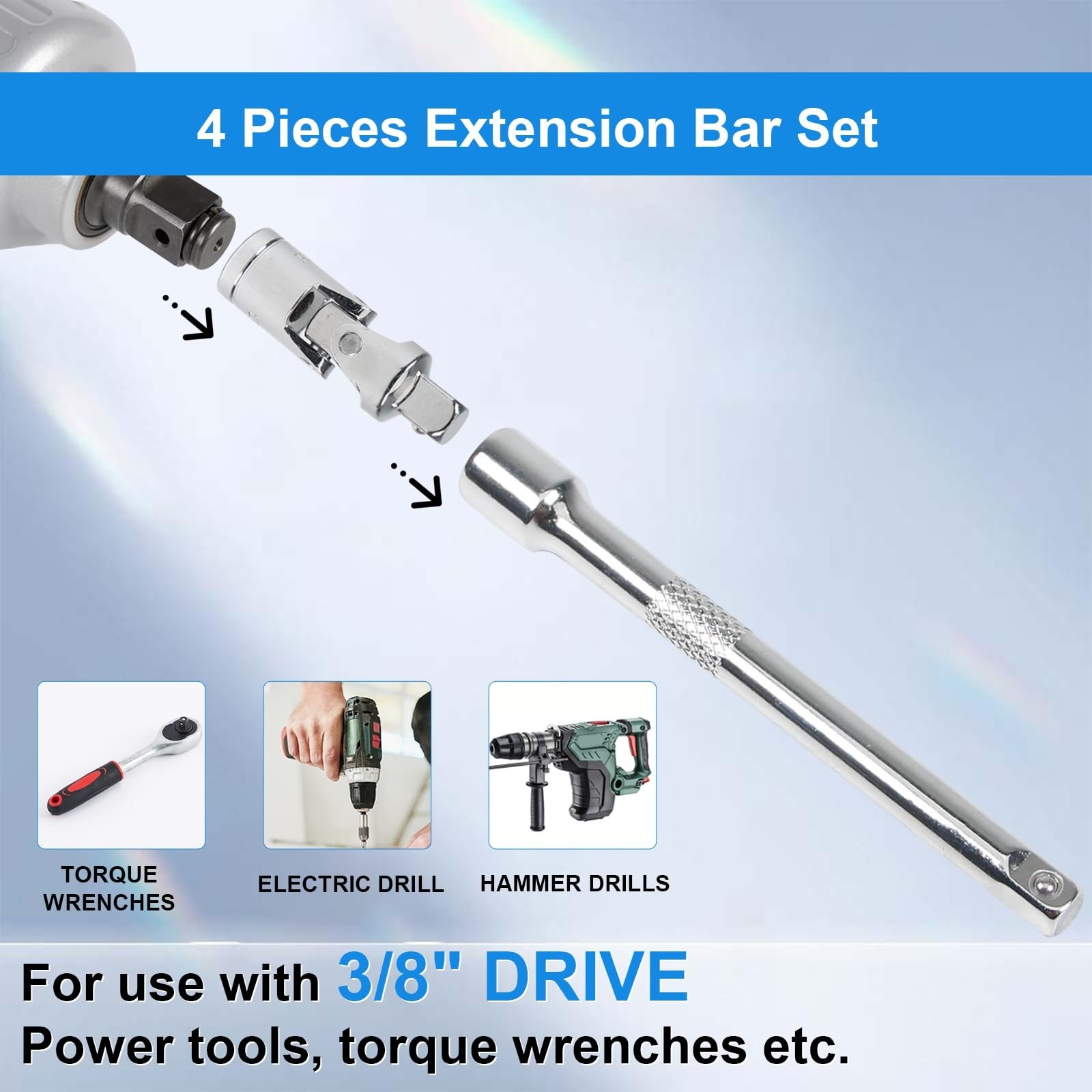 3/8 Inch Drive Extension Bar Set, Socket Extension Set Include 3, 6, and 10 I...