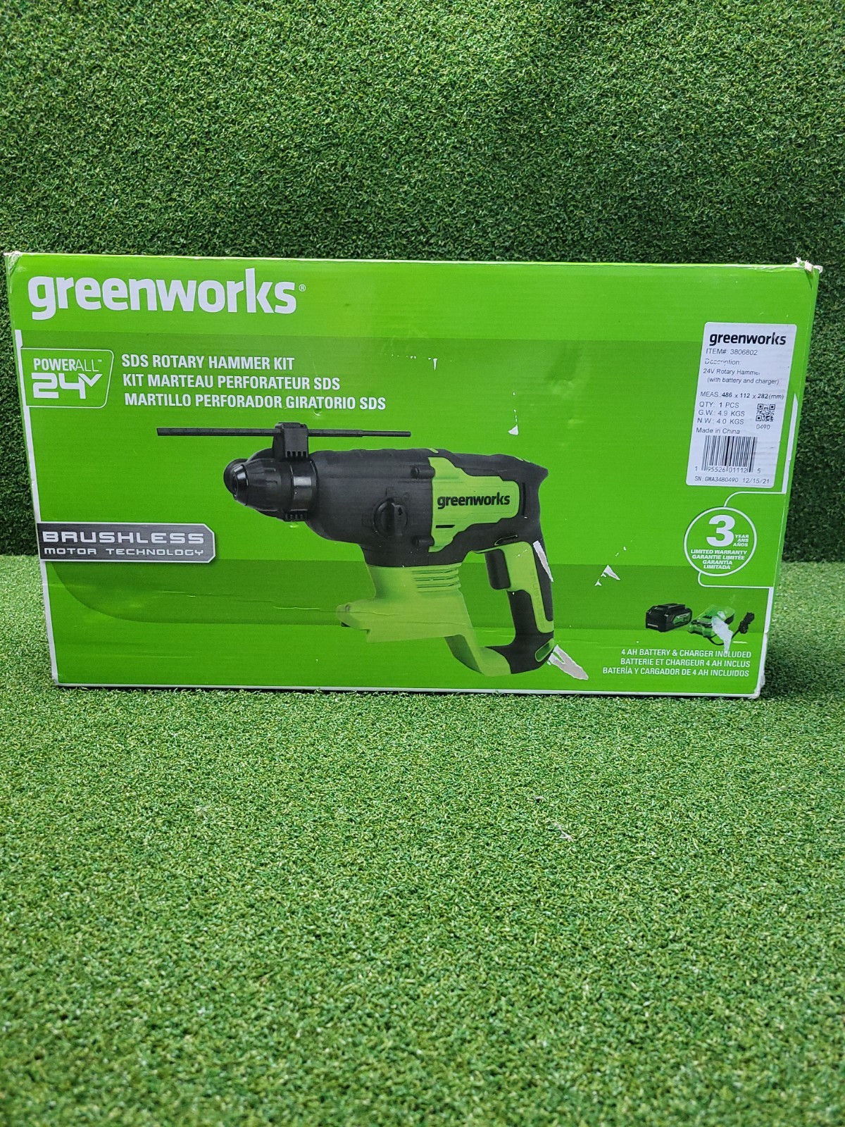 Greenworks 24V 2J Rotary Hammer Drill SDS-Plus w/ 4Ah USB Battery and 2A Charger