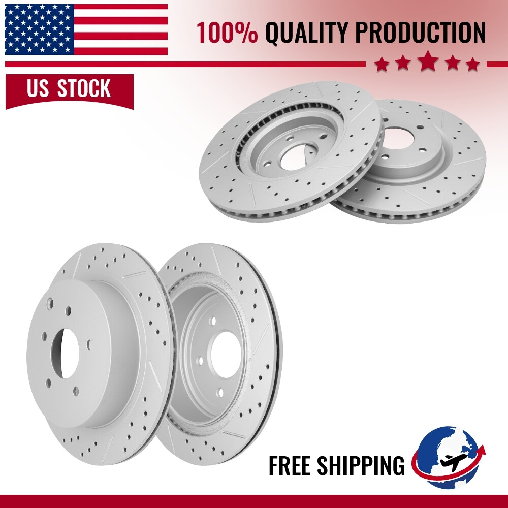 Front Rear Drilled Brake Rotors For 2013 2014 2015 - 2019 Infiniti JX35 Q50 Q60