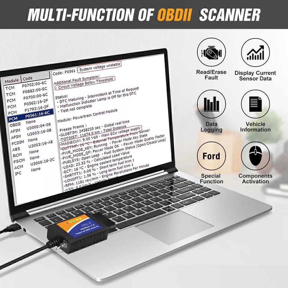 USB Cable Wired Diagnostic Scan Tool OBD2 to USB For Windows Software