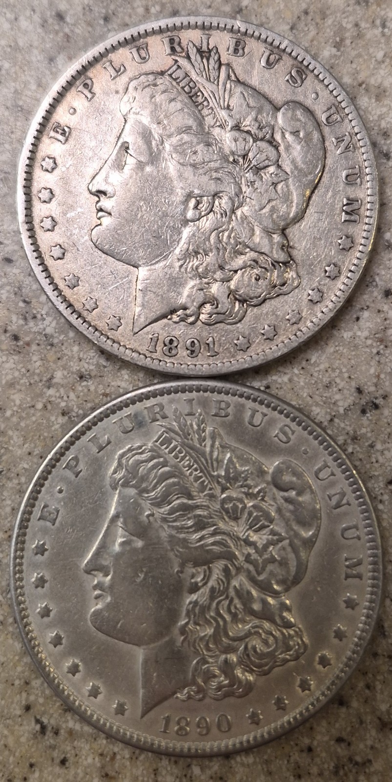 1890 & 1891 Morgan Silver Dollar US Coin