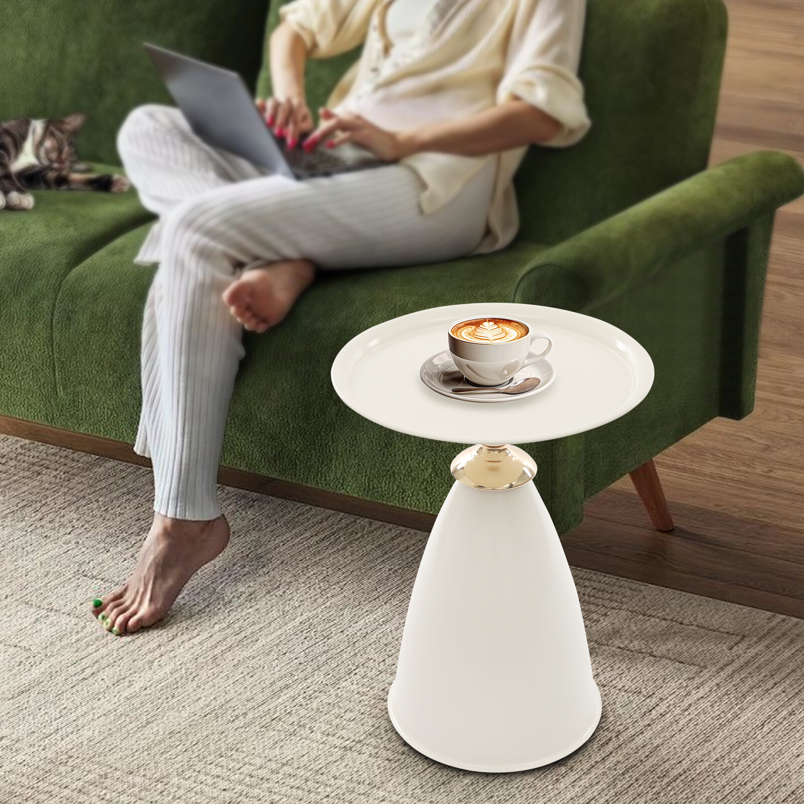 Small Round Side Table 55cm Side Table for Small Spaces Modern Couch End Table