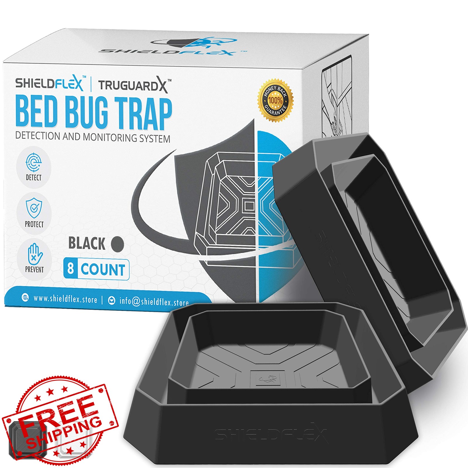 SHIELDFLEX Bed Bug Trap Black 8 Pack