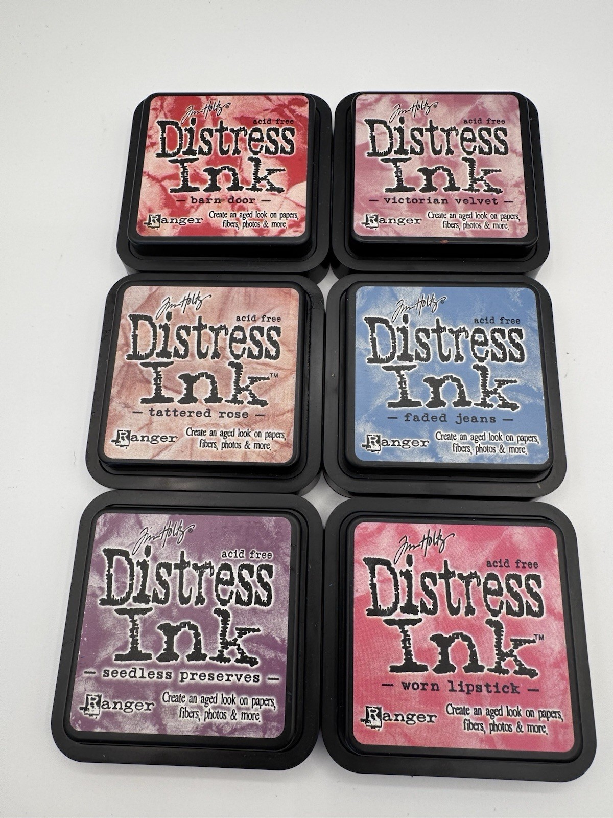 Tim Holtz Ranger Distress Ink Pads Lot of 6 Barn Door Faded Jeans Worn Lipstick