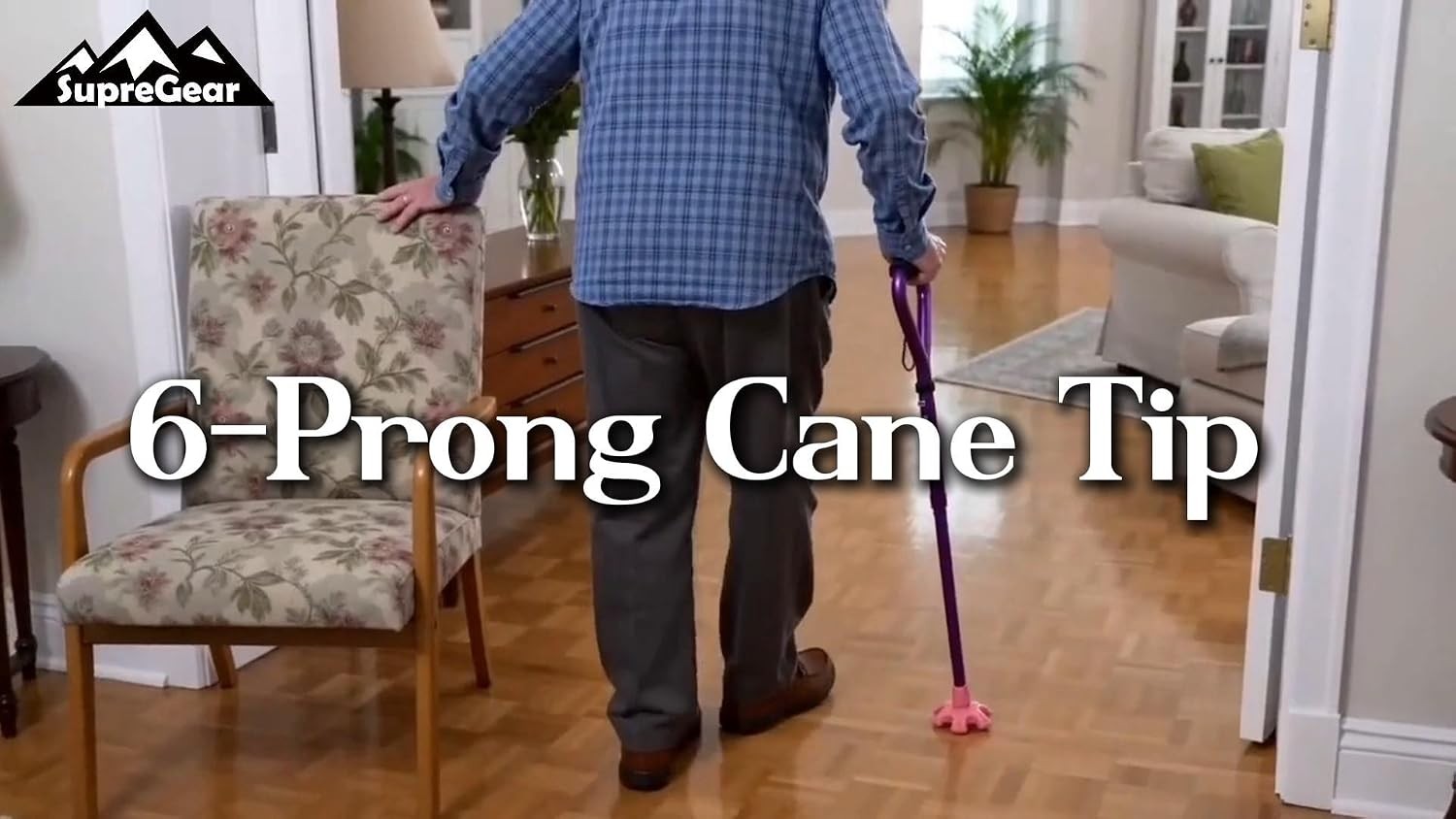 Cane Tip - Self Standing 6 Prong Support Rubber Base for Walking Stick & Cane -