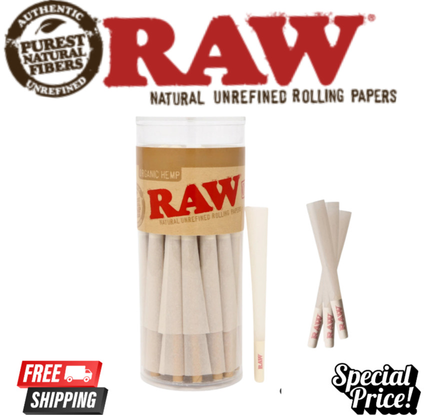 RAW Organic Classic 1 1/4 Size Pre-Rolled Cones – 54ct Cones with Filter Tips