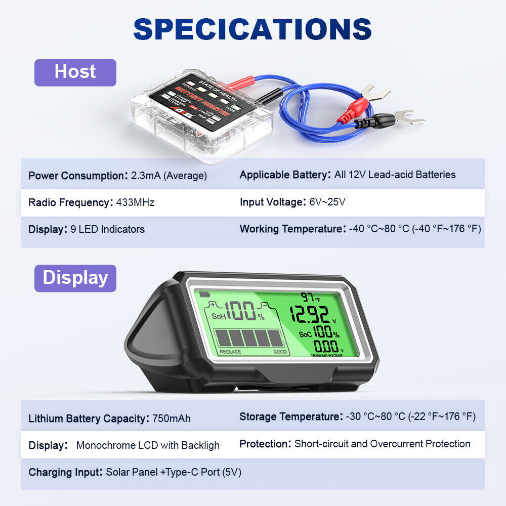 ANCEL BM200 PRO LED Battery Tester Battery Health SOH SOC Tester Analyzer 12V