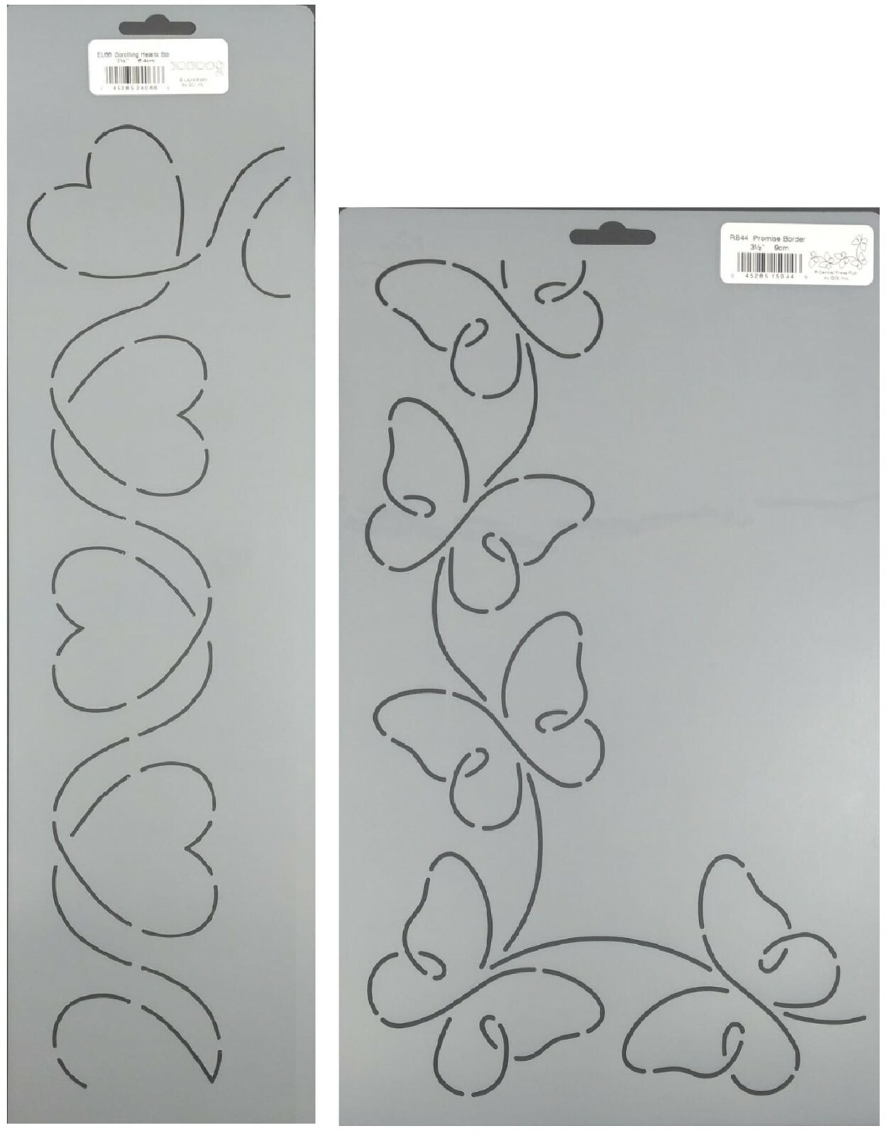 2 Quilting Stencils Heart & Butterfly Border Quilt Patterns Corner Templates Set