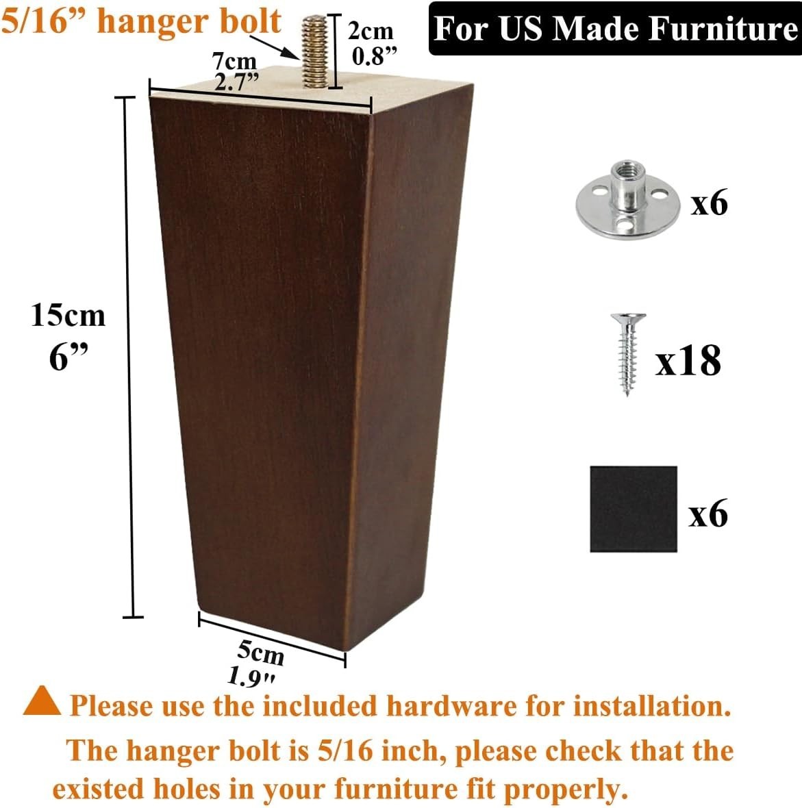 6 inch Furniture Legs Set of 6 Couch Legs Mid-Century Modern Replacement Sofa...