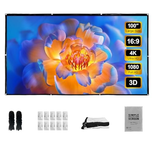 4K Projector Screen, 16:9 HD Foldable Portable Double Sided Anti 100"16:9