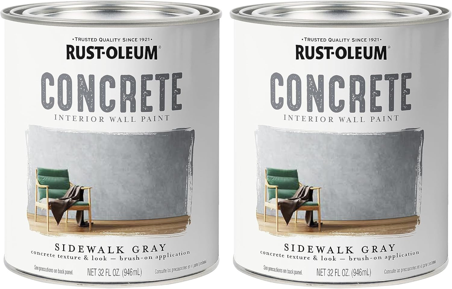 Concrete Interior Wall Paint 2-Pack, Quart Size, Sidewalk Color, 0.25 Gallon