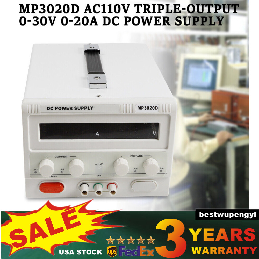 MP3020D LED Regulated Variable Lab DC Bench Power Supply 0-30V 0-20A +Power Line