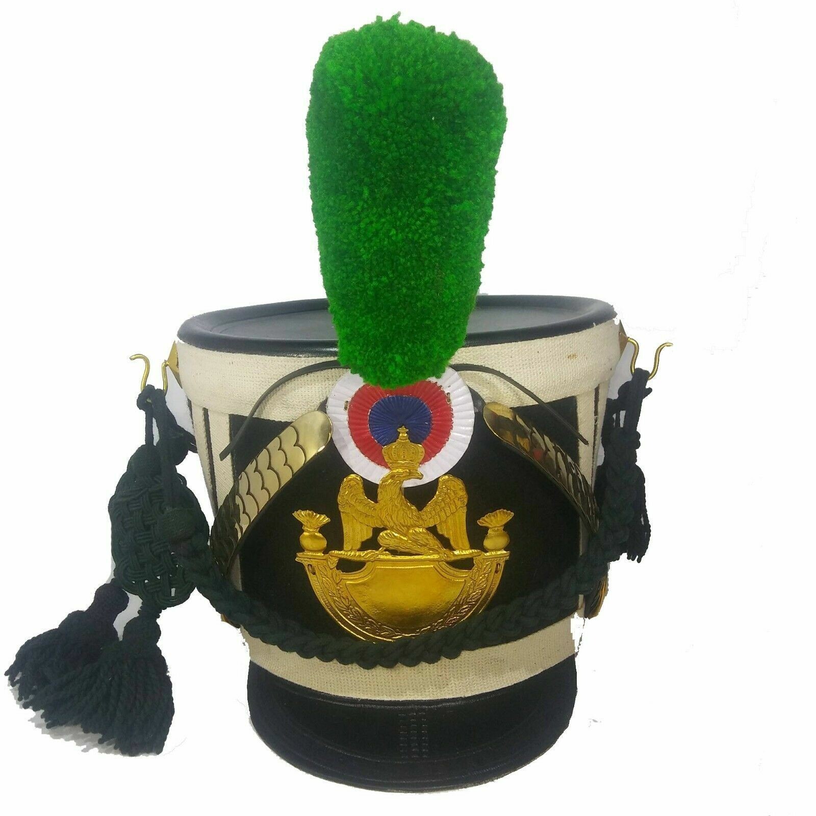 Leather Napoleonic Shako Helmet French Military Green Plume & Cord Shako Helmet