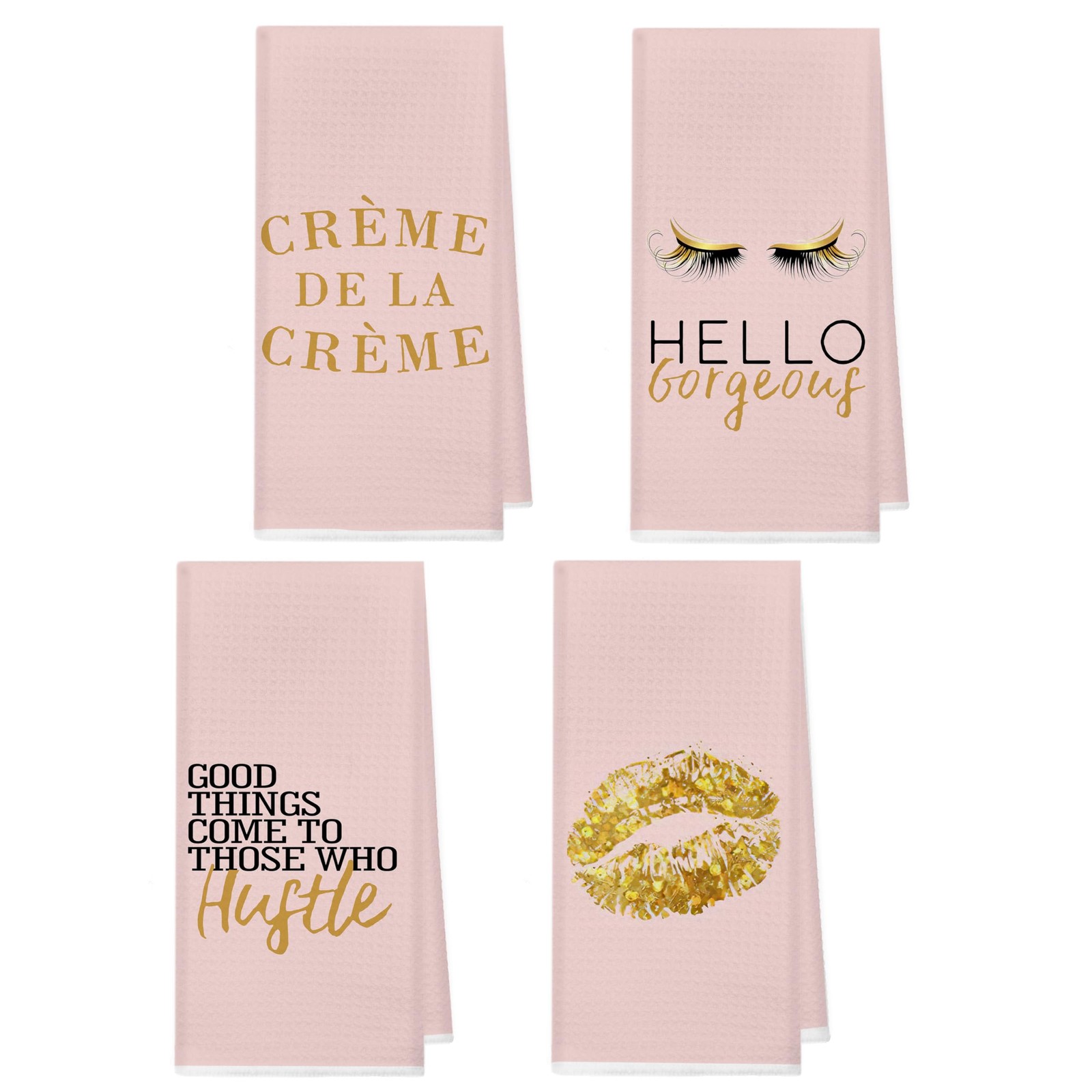 4 PCS Blush Pink Gold Inspirational Hand Towels 16x24 Inch Bathroom Kitchen